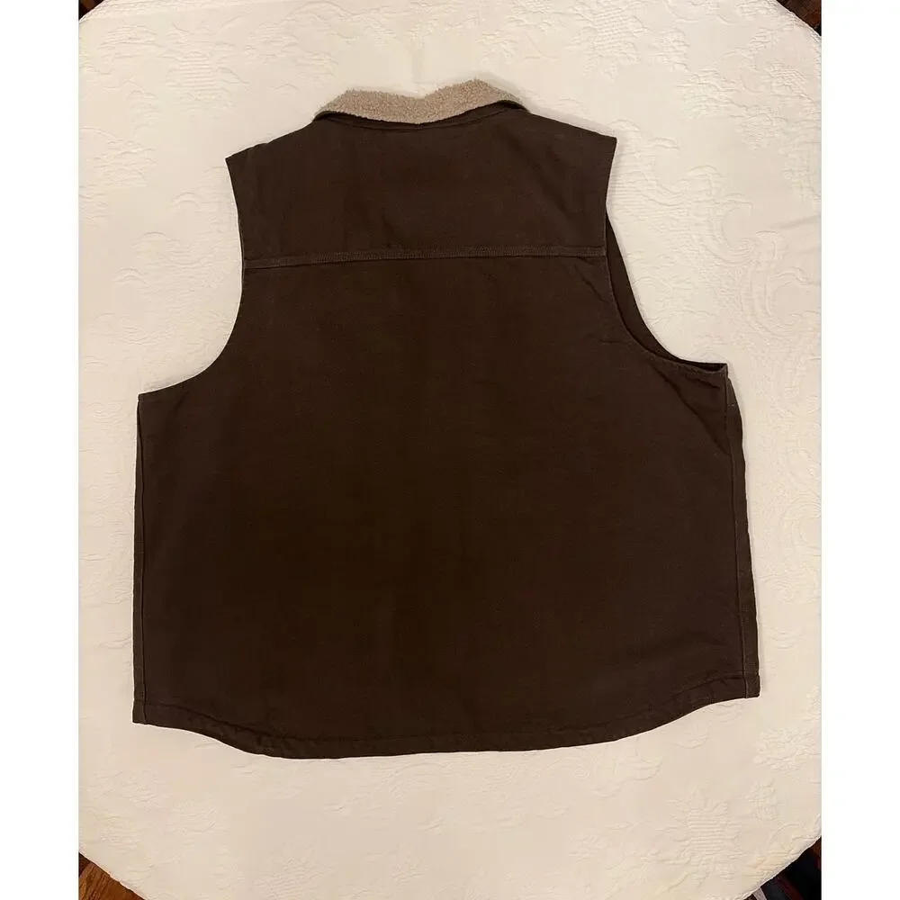 Carhartt Sherpa Lined Vest Men’s XL Dark Brown Canvas Workwear Full Zip - Picture 2 of 12